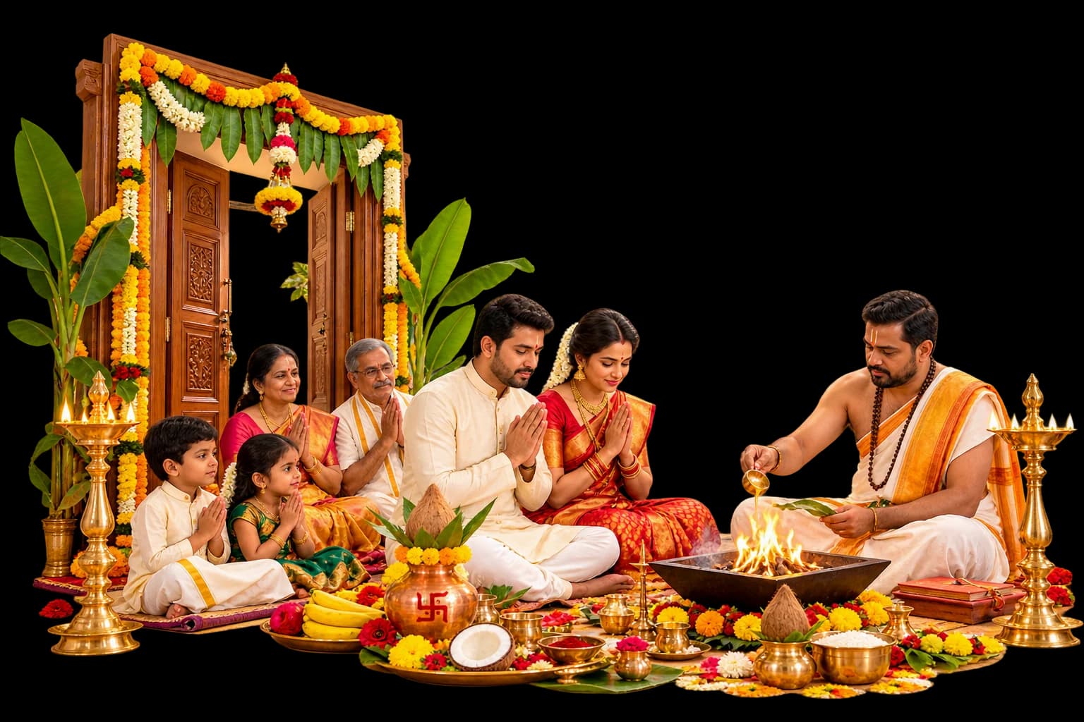 Family performing a home puja together