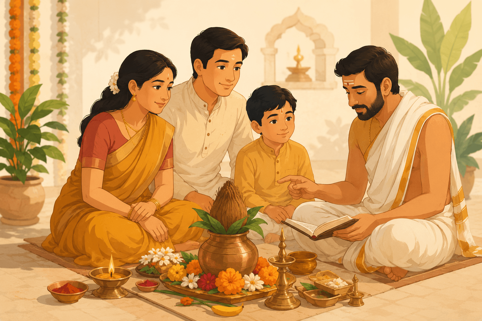 Family performing Hindu ritual